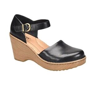 NEW Born Womens Size 10 Black Leather Nellie Comfort Mary Jane Wedges